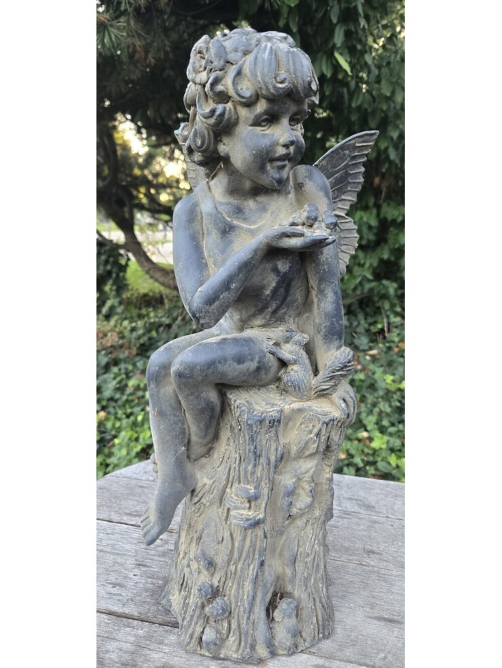 Fairy Garden Ornament Winged Boy Sculpture Home 19"T By 8"W Composite